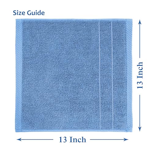 100% Cotton Washcloths 6-Pack - Soft Terry Face & Body Towels, Cerulean Blue