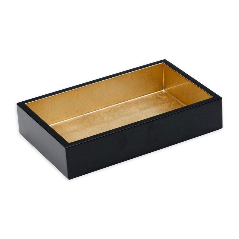 Caspari Lacquer Guest Towel Napkin Holder in Black & Gold – Handcrafted High-Gloss Wooden Holder for Caspari Guest Towels, Elegant Table or Vanity Accessory