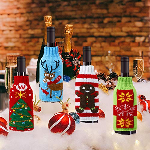 Boao 6-Pack Ugly Christmas Wine Bottle Covers with Hats – Knit Sweater Decor