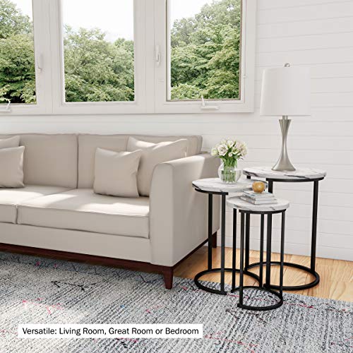 3-Piece Round Nesting Side Table Set, Faux Marble Top with Metal Base
