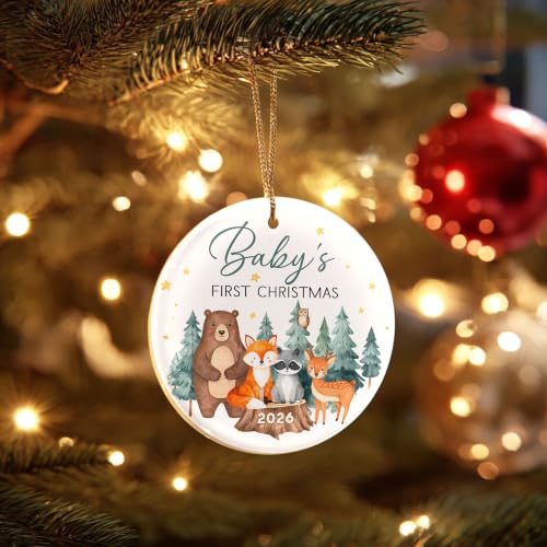 HENGAPAMAS Baby's First Christmas Ornament 2026 Woodland Animals - Newborn Keepsake Gift for Girls & Boys