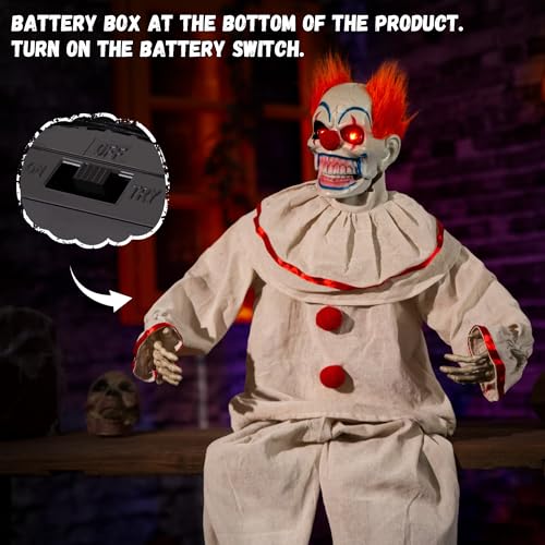 Animated Halloween Sitting Clown Animatronic Prop with Sound & Light-Up Eyes