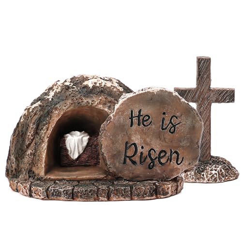 Resin Empty Tomb and Cross Easter Nativity Set - He Is Risen Tabletop Decor