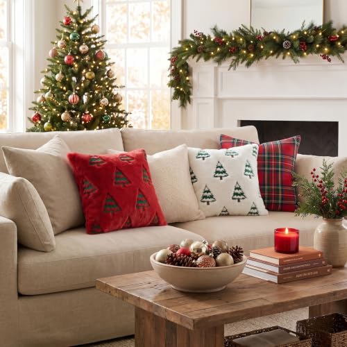 Artscope White Christmas Throw Pillow Covers 16x16 Set of 2 – Festive Embroidered Tree