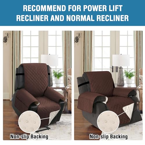 Waterproof Power Lift Recliner Chair Cover with Pockets, Brown