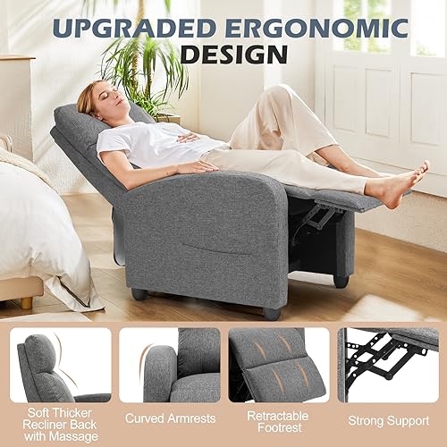 Massage Recliner Chair with Lumbar Support, Modern Fabric Home Theater Seating
