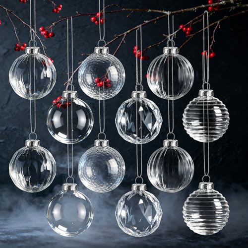 Soulchen 12-Piece Clear Glass Christmas Ornaments 2.36" Ball Set