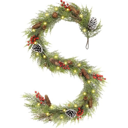 INTERHOMART 6FT Christmas Cedar Garland with Lights - Artificial Holiday Decor