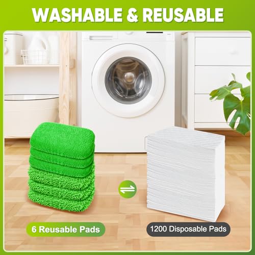 6-Pack Reusable Microfiber Mop Pads - Washable Wet & Dry Floor Cloths