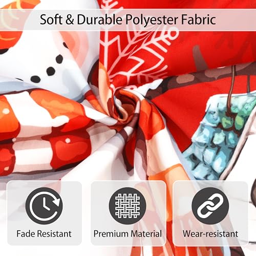 Casuru Red 48-Inch Snowman Christmas Tree Skirt | Let It Snow Holiday Tree Mat