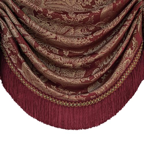 Loom and Mill Burgundy Waterfall Valance 59"W x 45"L - Elegant Jacquard Window Treatment