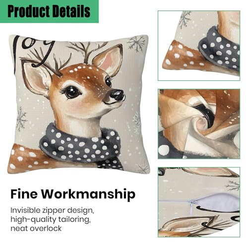 Christmas Deer Joy 18x18 Pillow Covers (Set of 2) – Winter Solstice Throw Pillow Cases