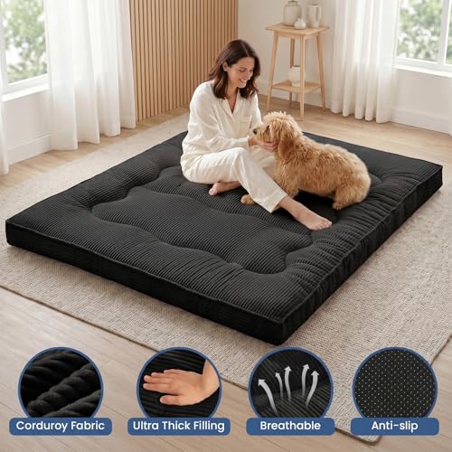 Extra Thick Japanese Futon Mattress - Full Size Foldable Floor Sleeping Pad