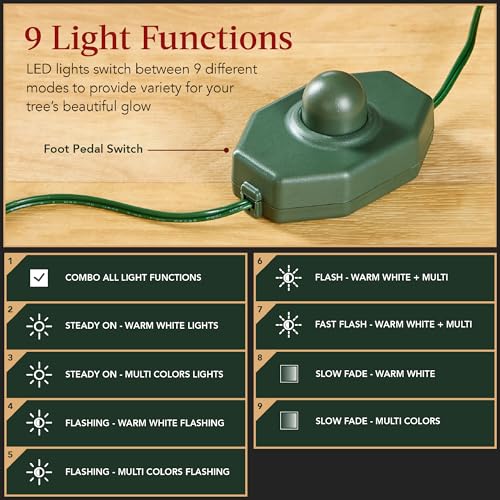 7.5ft Pre-Lit Flocked Artificial Christmas Tree with Dual-Color LEDs