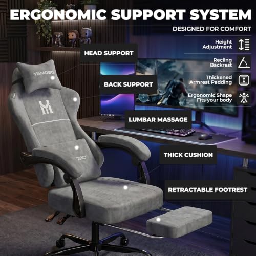 Ergonomic Gaming Chair with Footrest, Breathable Fabric Office Desk Chair