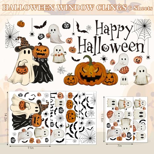 Halloween Window Clings - 6 Vintage Ghost & Pumpkin Decals