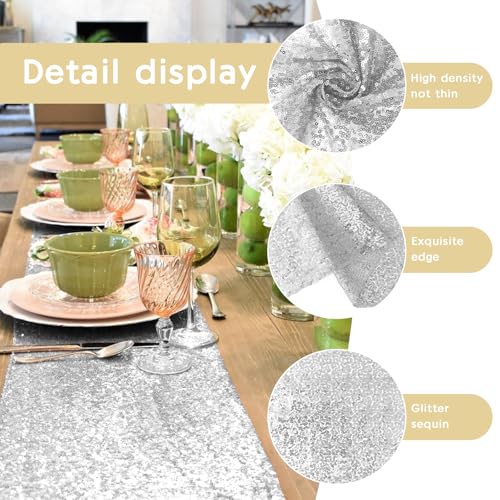 Yblut Silver Sequin Table Runner Set, 2 Pack 12x72 Inches for Weddings & Parties