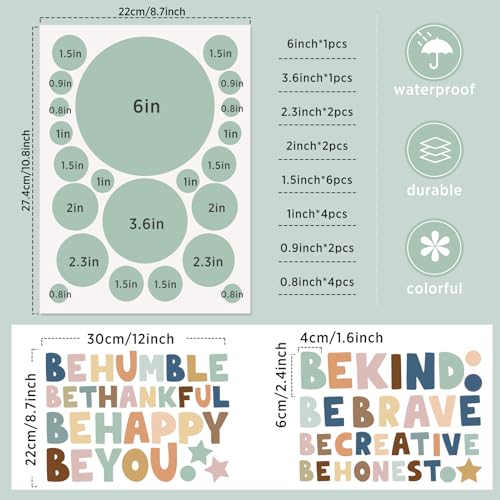 332 Pcs Boho Polka Dot Wall Decals with Inspirational Phrases for Kids Room