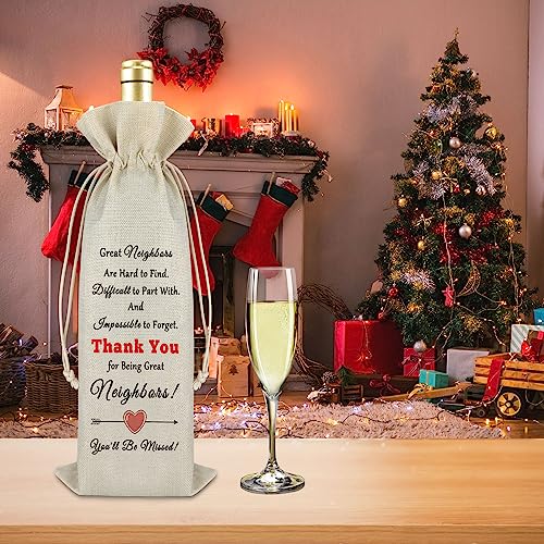 Great Neighbors Wine Bag for Moving Away – Burlap Drawstring Gift, 36x16cm (750ml) – Variation: Great neighbors