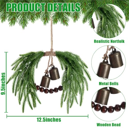 Sggvecsy 6-Pack Christmas Mini Wreaths for Cabinets with Norfolk Bells & Beads