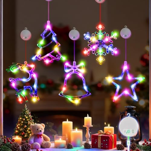 Rechargeable Christmas Window Lights with Multi-Color Bells & Snowflakes - USB Decor