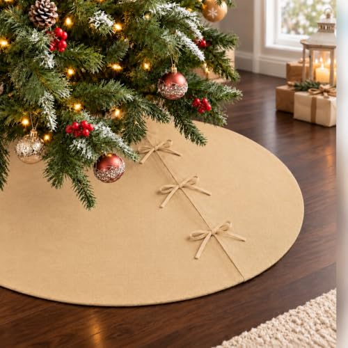 Pangda 48 Inch Burlap Christmas Tree Skirt Natural Beige Round Xmas Cover