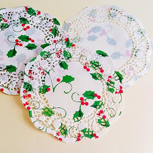 Jagrove Floral B 5-Inch Paper Doilies, Christmas Lace Disposable Round Placemats, Pack of 50