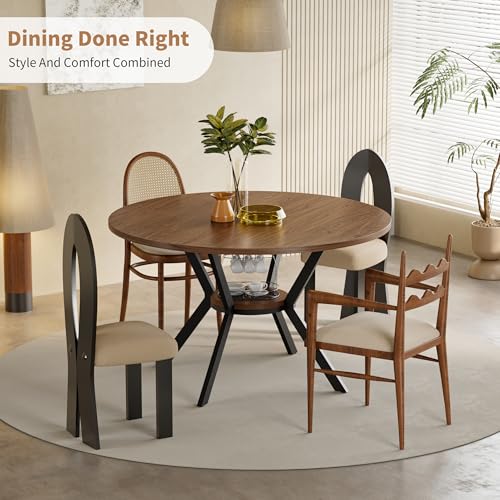 42" Round Farmhouse Dining Table with Storage Shelf & Metal Legs