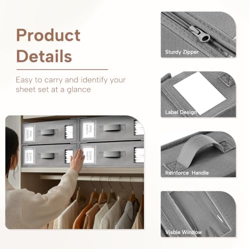 6 Pack Foldable Bed Sheet Organizers and Storage Boxes for Linen Closet