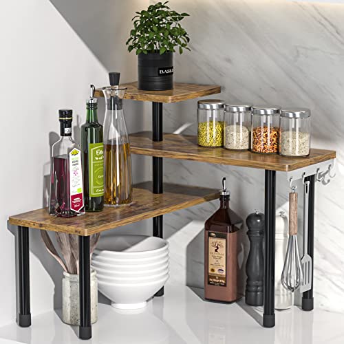 3-Tier Corner Shelf Countertop Organizer in Rustic Brown