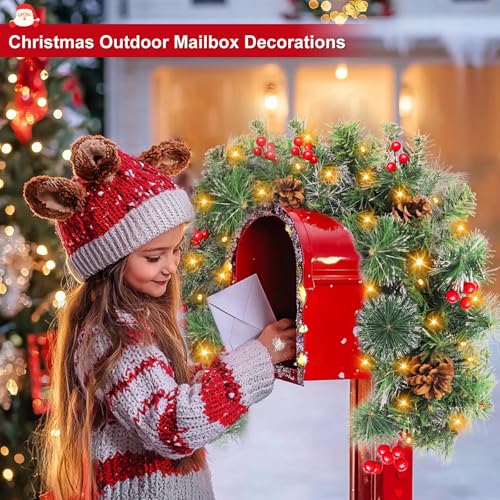 3 Ft Pre-lit Artificial Christmas Mailbox Swag with LED Lights & Pinecones