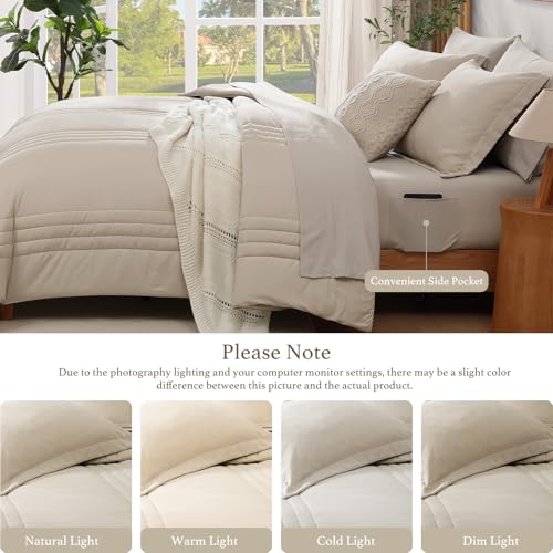 Beige 7-Piece Queen Comforter Set - Soft All-Season Bed in a Bag with Sheets