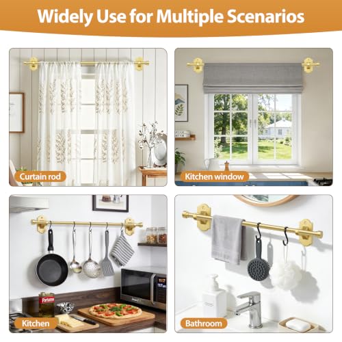 No-Drill Gold Curtain Rod - Adjustable 32 to 58 Inch Window Drapery Rod