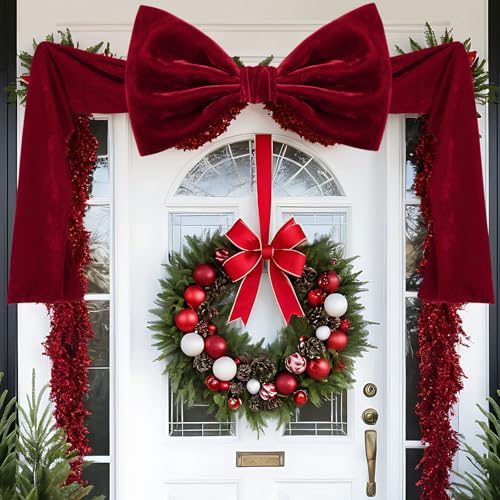 Suncalla Velvet Wine Red Christmas Tree Topper Bows 49x19 Inches, 2-Pack