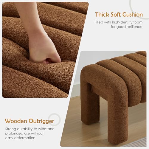 63-Inch Upholstered Bedroom Bench, Modern Boucle Entryway Bench