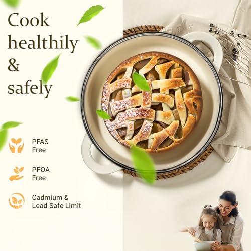 Enameled Cast Iron Dutch Oven with Lid - 7QT Heavy Duty Pot, Cream White