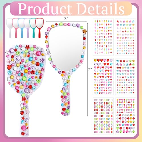 24 Pcs DIY Hand Mirror Craft Kit for Kids with Diamond Stickers