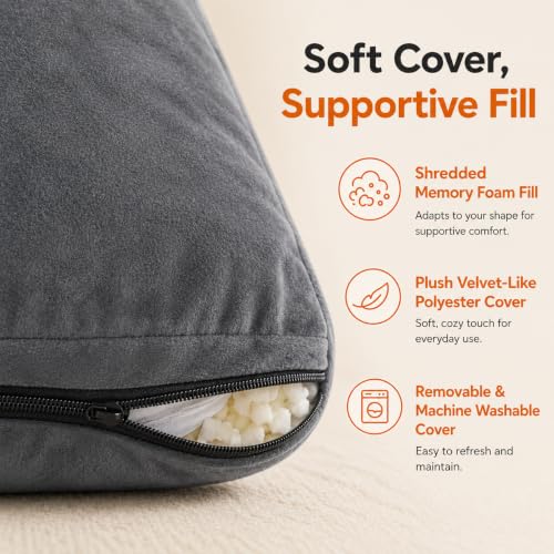 Reading Pillow with Shredded Memory Foam and Side Pockets - 19-Inch