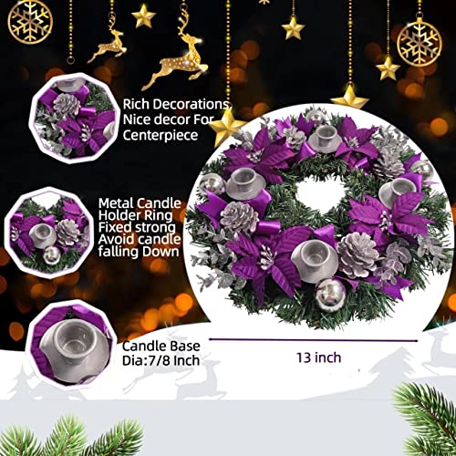 13-Inch Purple Advent Wreath Candle Holder for Christmas Table Decor