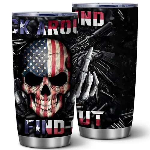 20oz Tactical American Flag Skull Stainless Steel Tumbler with Lid - ATHAND