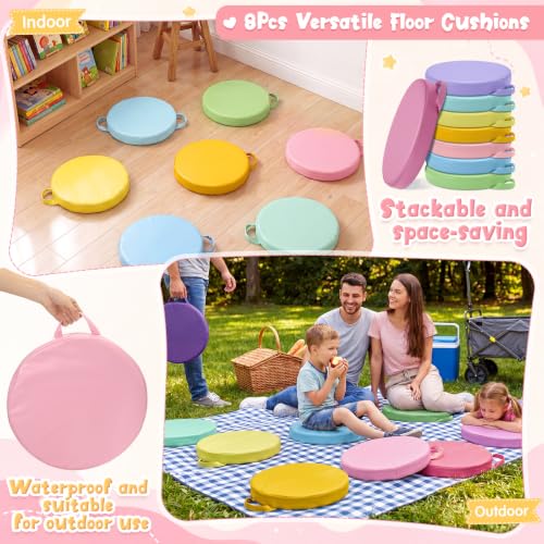 8 Pcs Round Classroom Floor Cushions for Kids, 15-Inch Flexible Seating