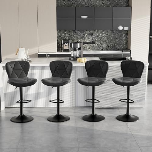 Adjustable Swivel Bar Stools Set of 2, Faux Leather Upholstered Bar Chairs