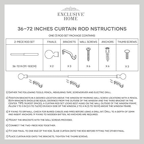 Adjustable Iron Curtain Rod Set with Floral Sphere Finials, 36-72 Inch