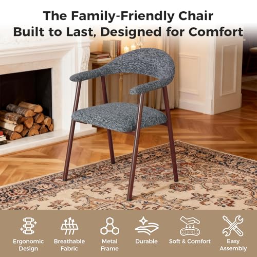 Upholstered Dining Chairs Set of 2, Modern Linen Accent Chairs with Metal Legs