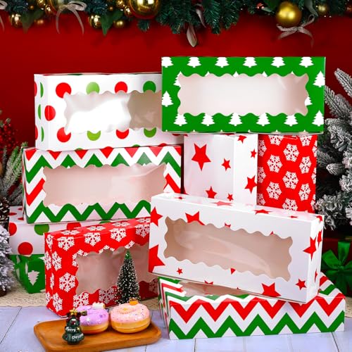 30 Pcs Christmas Cookie Gift Boxes with Window - 12 x 5.5 x 2.5 Inch Bakery Packaging