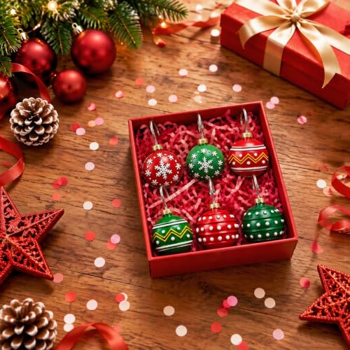 LEWUYII 12 PCS Christmas Ball Shower Curtain Hooks - Holiday Bathroom Decor