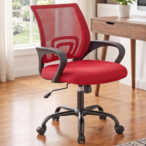 Ergonomic Mesh Office Desk Chair with Lumbar Support & Swivel - Red