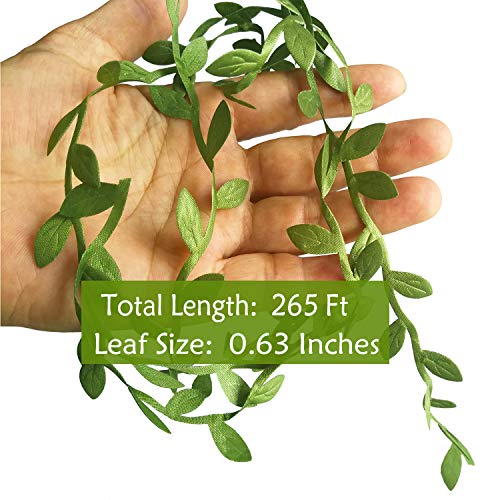 265 Ft Artificial Leaf Ribbon, Olive Green Vine Trim for DIY Crafts