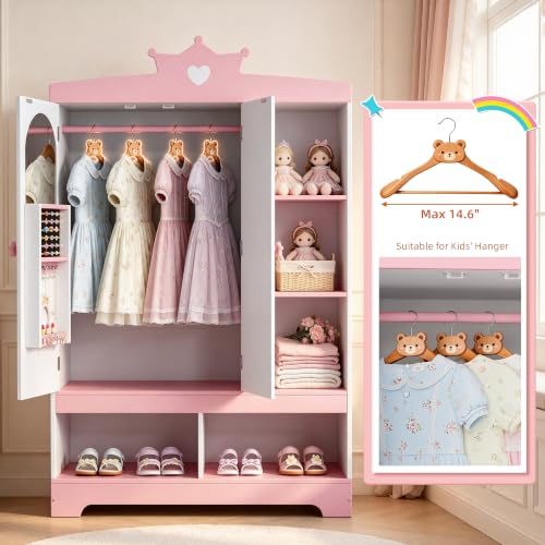 Kids Dress Up Storage Wardrobe with Hidden Jewelry Armoire and Mirror