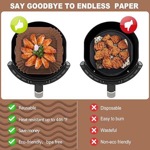 8-Inch Square Silicone Air Fryer Liners - Reusable Non-Stick Pot Inserts